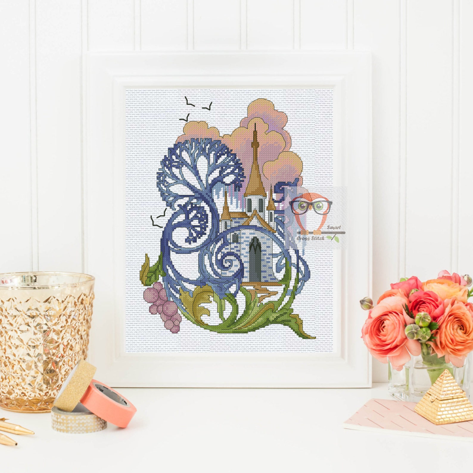 CASTLE cross stitch dragon pattern modern cross stitch Etsy