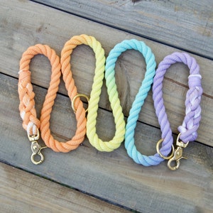 SHERBET: Orange, Yellow, Aqua, Light Purple Handsfree Rope Dog Leash, over the shoulder lead, dog waist leash, waist lead, over shoulder