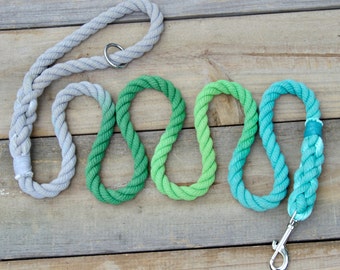 JEWEL: Grey, Olive, Lime, and Teal Multi-Color Rope Dog Leash/Lead, green dog lead, cotton rope dog lead, gift for dog, teal dog leash