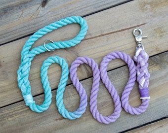 LIGHT PURPLE - AQUA Rope Dog Leash: Cotton Rope Dog Lead, Christmas Gift, Pet leash, Dog Mom, Purple and Blue Leash