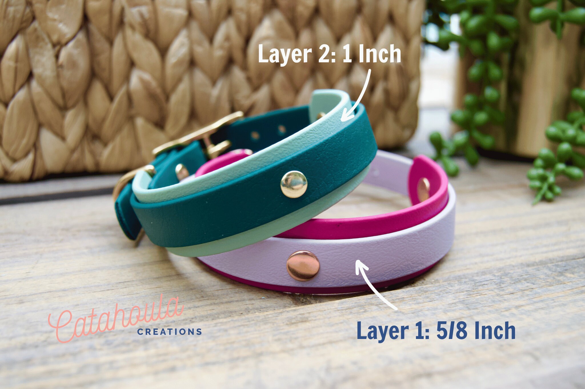Mini Double Layer Biothane Dog Collar, Two Tone/color 5/8