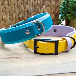 Double Layer Biothane Dog Collar w/ Rear D-Ring, Two Tone Color 1&quot; Inch and 1.5&quot; Inch Width: Waterproof, Adjustable, Durable, Easy to Clean
