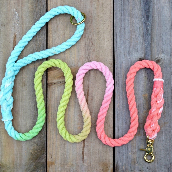 Aqua, Green, Coral Rope Dog Leash: Colorful Rope Dog Leash