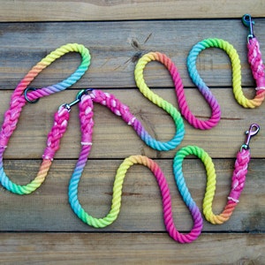 SNOWCONE Rope Dog Leash Coupler, Double Dog Leash Multi-Dog Leash, Tandem Dog Lead, Double Dog Walker Leash, Rainbow Leash
