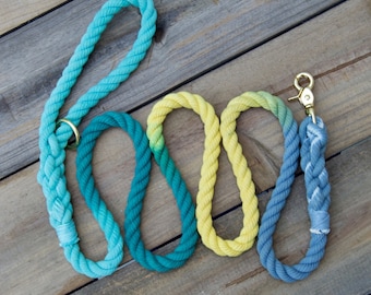 SEASIDE: Aqua, Teal, Yellow, Blue Rope Dog Leash Colorful Rope Dog Leash, custom dog leash, cotton rope lead, boy dog leash, gift for dog