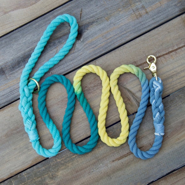 SEASIDE: Aqua, Teal, Yellow, Blue Rope Dog Leash Colorful Rope Dog Leash, custom dog leash, cotton rope lead, boy dog leash, gift for dog