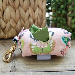 BUTTERFLY: Pink Dog Bag Holder, Monarch Butterflies, Spring, Dog Poop Bag Holder, Dog Waste Bag Holder, Poop Bag Dispenser