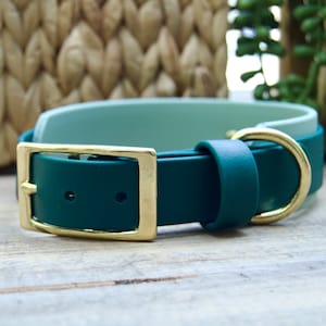 Double Layer Biothane® Dog Collar, Two Tone/Color 1" Inch and 1.5" Inch Width: Waterproof, Vegan Leather, Adjustable, Durable, Easy to Clean