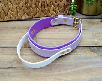 Premade: 16-19 INCH Lilac and Amethyst Biothane Sport Handle Dog Collar