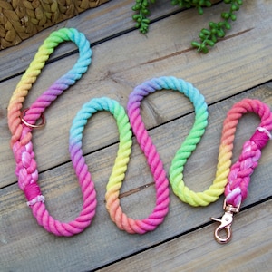 SNOWCONE: Rainbow Rope Leash, Cotton Rope, Colorful, Pink Dog Lead, Hot Pink Dog Leash, Gift for dog lover, bright dog leash, Dog Owner