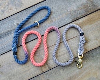 DUSK: Navy, Coral, and Grey Rope Dog Leash, Colorful Rope Dog Leash, Navy dog leash, blue dog leash, Gift for dog lover, Pink Dog Leash