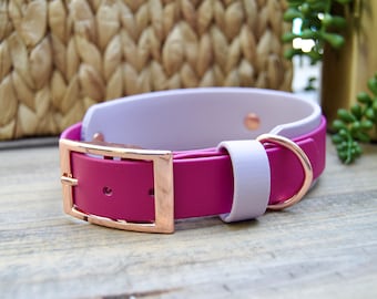 Collar de biotano de doble capa para perros, bicolor, de 2,5 cm y 3,8 cm de ancho: impermeable, ajustable, duradero y fácil de limpiar.