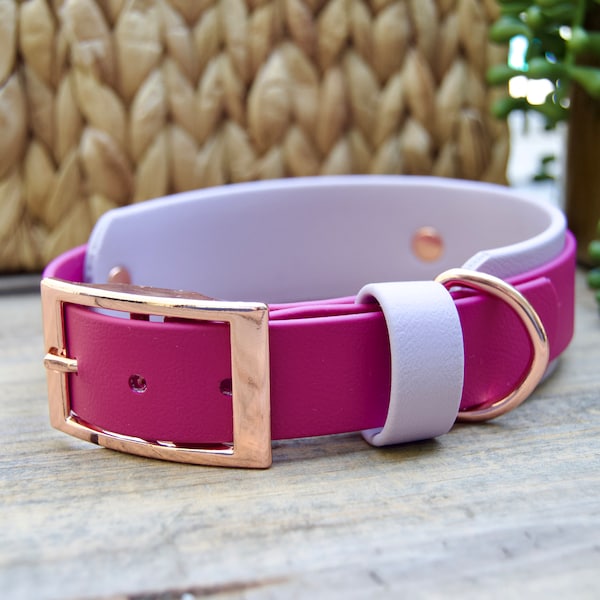 Double Layer Biothane® Dog Collar, Two Tone/Color 1" Inch and 1.5" Inch Width: Waterproof, Adjustable, Durable, Easy to Clean