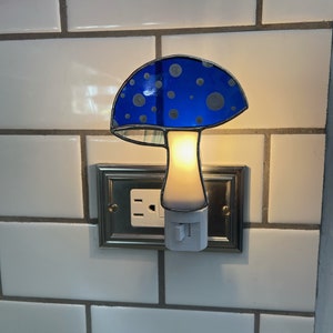 Stained Glass Mushroom Night Light Blue