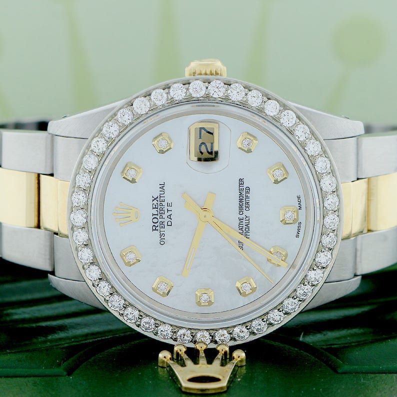 Rolex Perpetual Date 2-Tone Gold Steel 34mm Diamond Oyster Branded goods excellence MOP w
