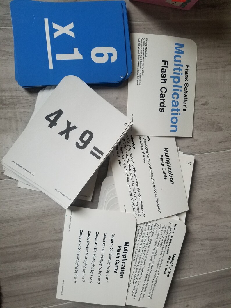 Homeschooling supplies Multiplication flash cards 1989 Frank Schaffer Publications Vintage math tutoring cards From the 80s