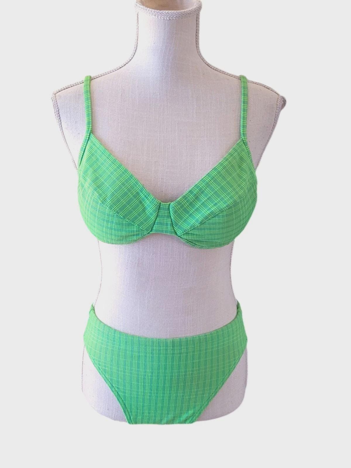 Vintage 90s Kathy Ireland Lime Green Bikini, High Thigh, Swimsuit