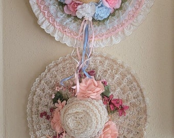 Vintage Frilly Straw Hats, Includes 2, Costume Ideas, Easter, Steel Magnolias style, Spring floral