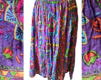 Vintage Blue Cabana Indian cotton colorful skirt, from the 1990's