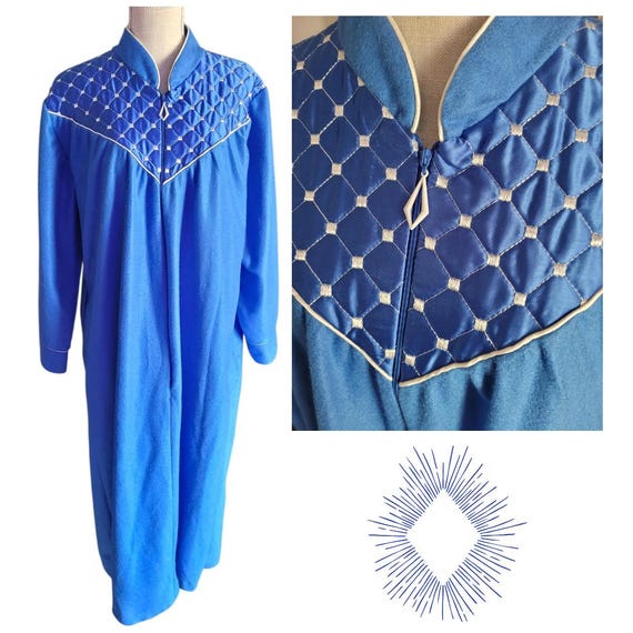 Vintage blue 70s housedress by Castle Harbor, dia… - image 1