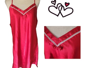 Camisón vintage de satén rojo de talla grande de Forever Young, años 90, lencería.