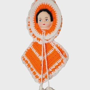 Vintage 1970s Crocheted Doll Face Potholders, Handmade, Kitschy, collectors, handmade