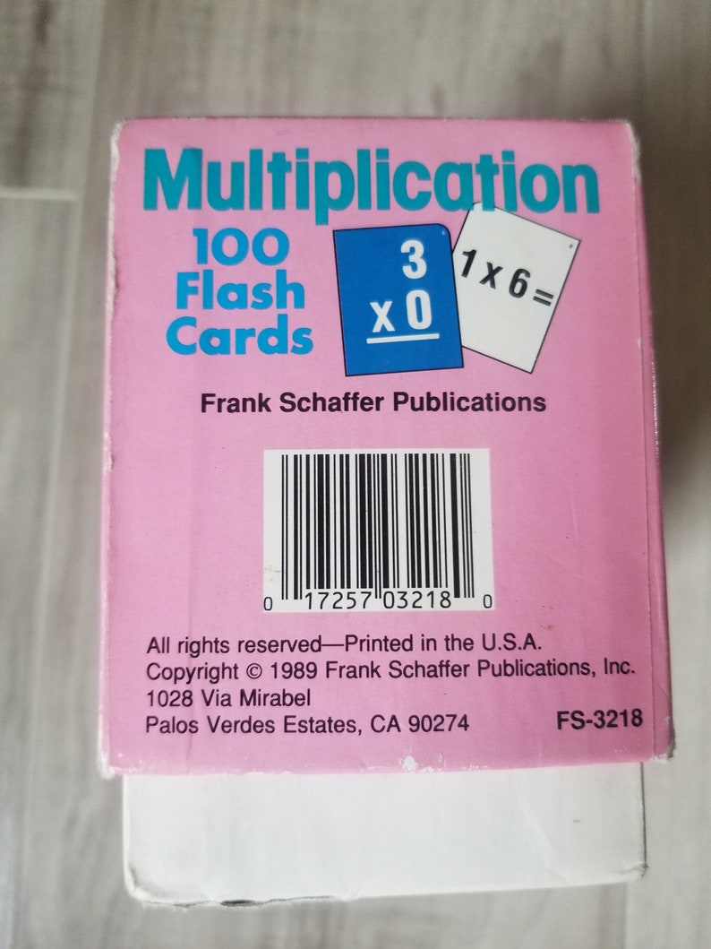 Homeschooling supplies Multiplication flash cards 1989 Frank Schaffer Publications Vintage math tutoring cards From the 80s