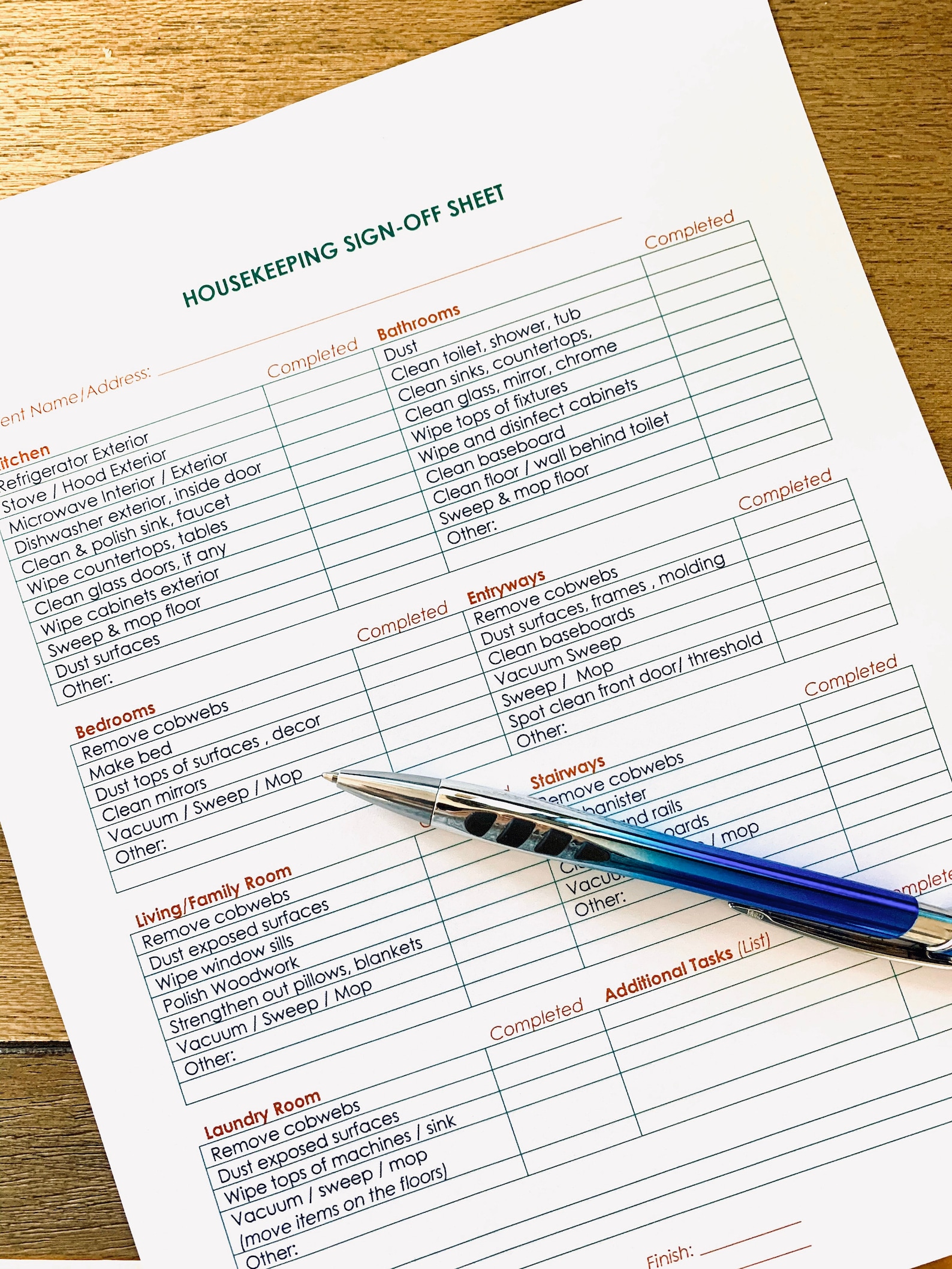 Housekeeping Signoff Sheet Etsy