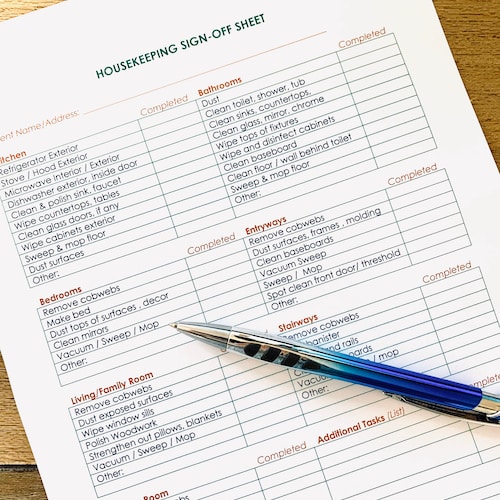 Housekeeping Sign-off Sheet | Etsy