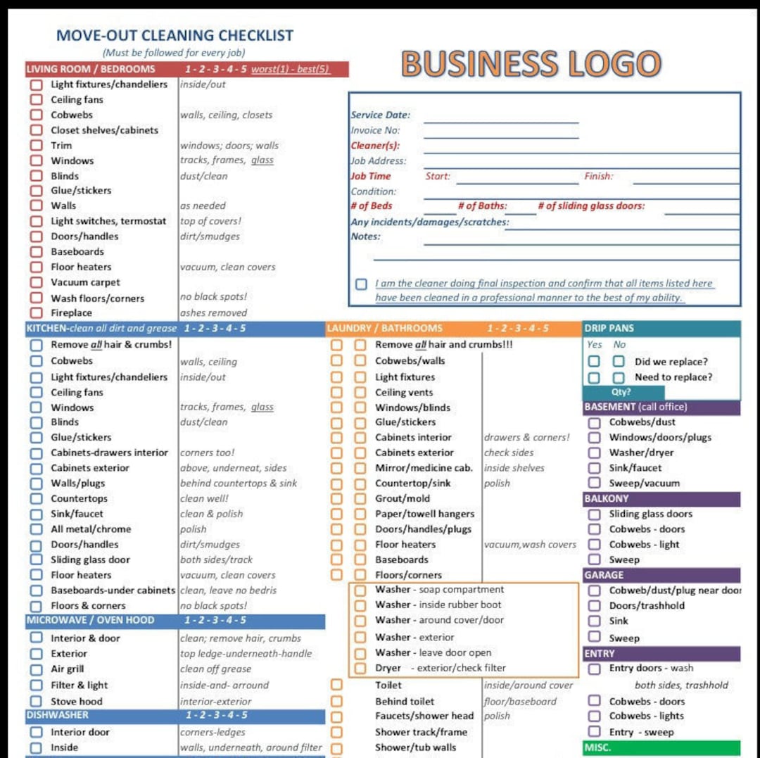 Professional Turnover Cleaning Checklist - Etsy for Free Printable Make Ready Checklist