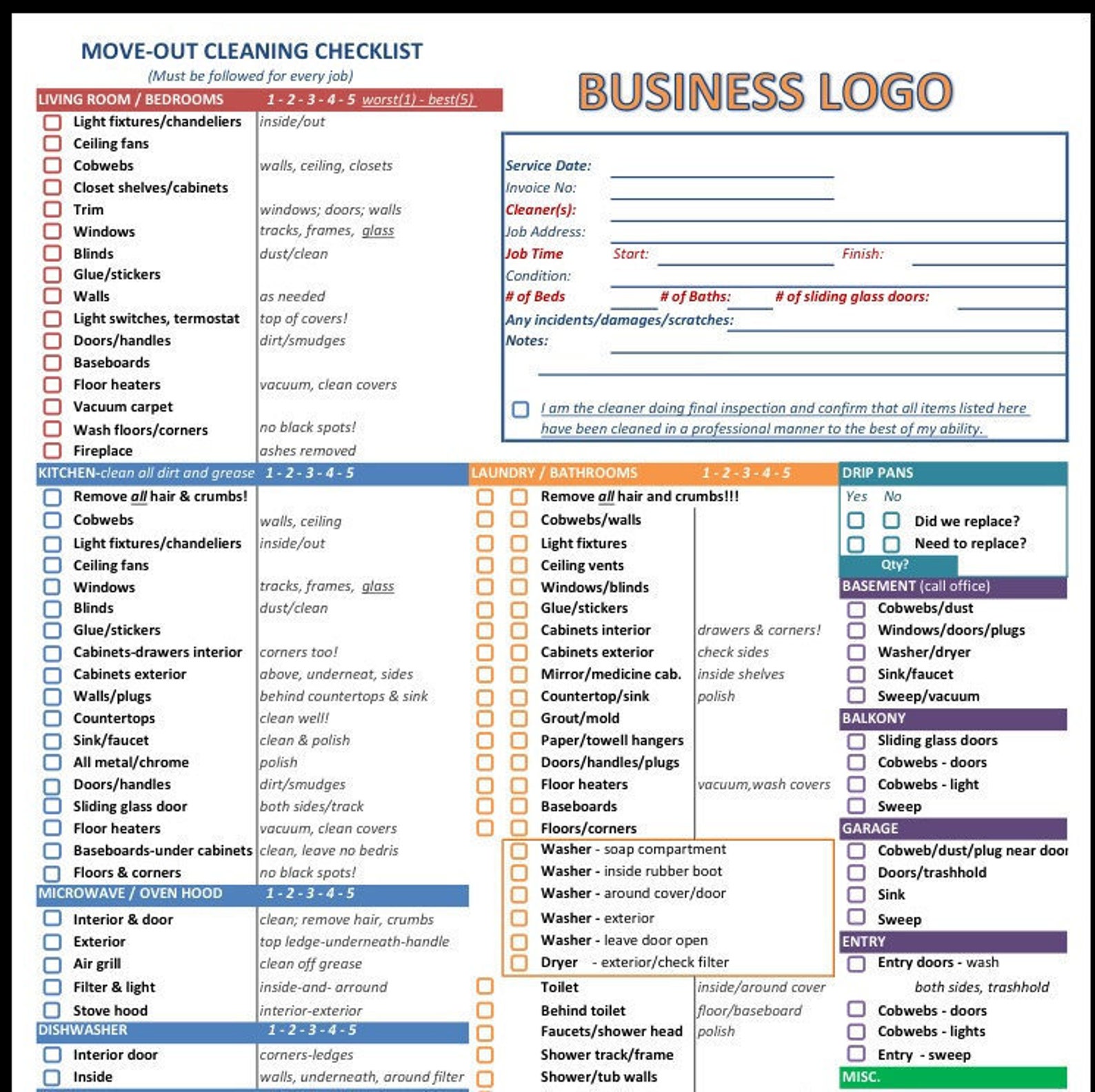 Professional Turnover Cleaning Checklist Etsy