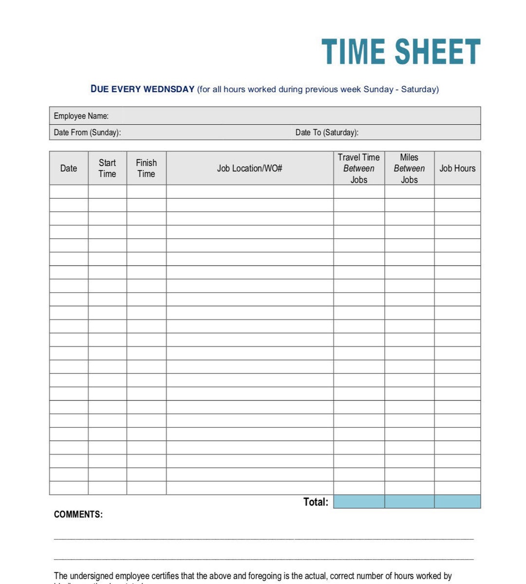 Simple Time Sheet Etsy