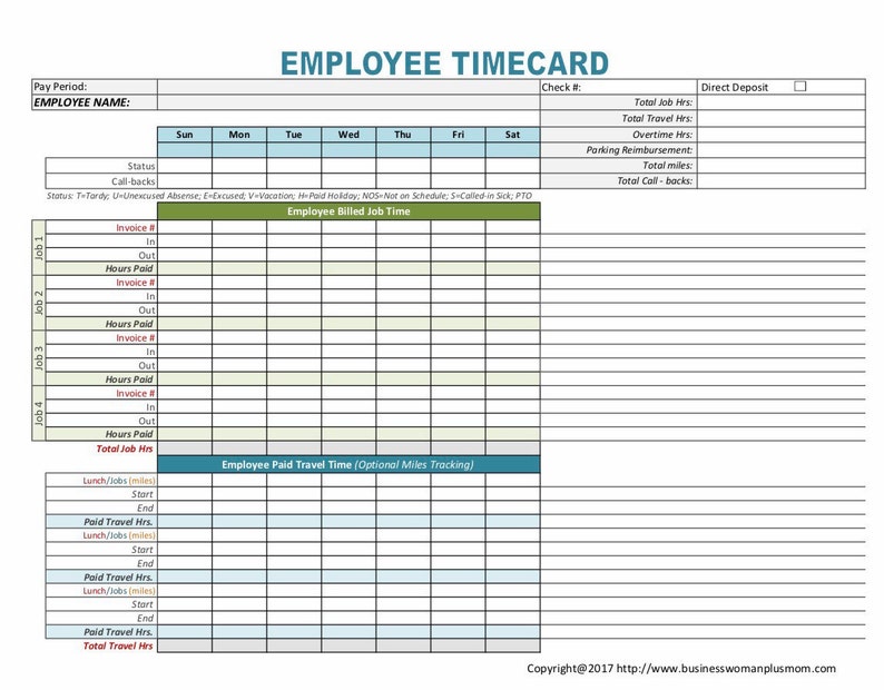 Employee Timecard Etsy