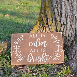 All is Calm Silent Night Christmas Carol Lyrics Distressed Rustic Vinyl Decal Wood Sign