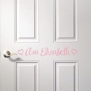 Bedroom Door Monogram wall decal Child&#39;s name and hearts