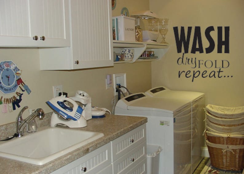 Laundry Room Quote Wash Dry Fold Repeat vinyl wall decal