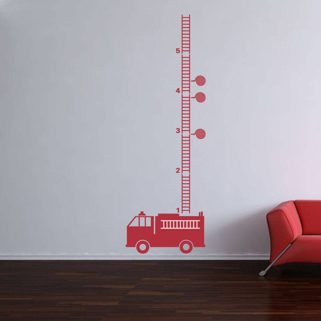 Fire Engine Fire Truck Growth Chart Vinyl Wall Decal Boys Room Nursery ...