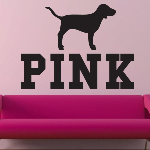 Pink Victoria's Secret Pink with dog wall decal