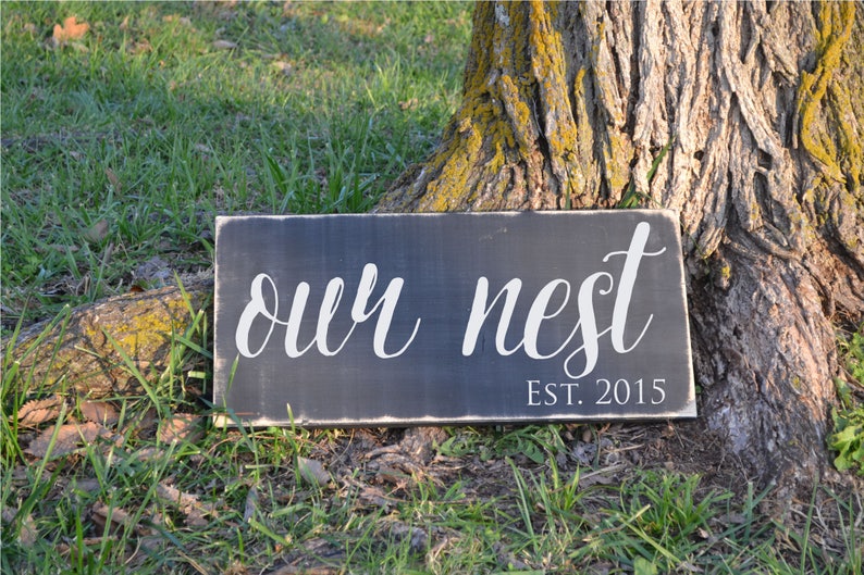 Our Nest Year Established Anniversary Rustic Distressed Vinyl Decal Wood Sign