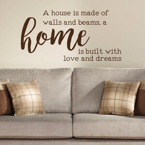 A House is Made of Walls and Beams, a Home is Built With Love and Dreams Home Quote Vinyl Wall Decal