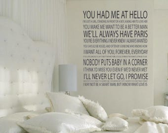 Romantic movie quotes vinyl wall decal