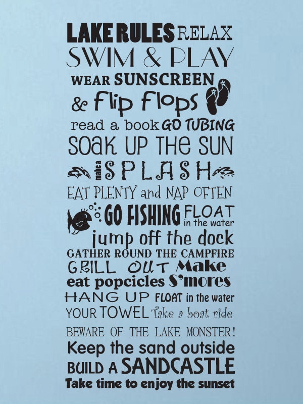 Lake Rules Beach Cottage Rules Vinyl Wall Decal Art | Etsy