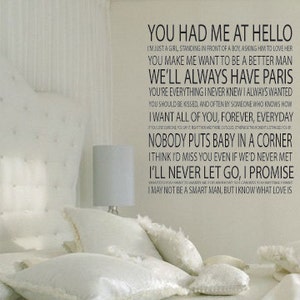 Romantic movie quotes vinyl wall decal