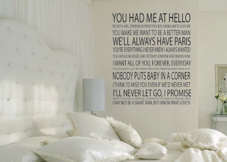 romantic movie quotes vinyl wall decal | etsy