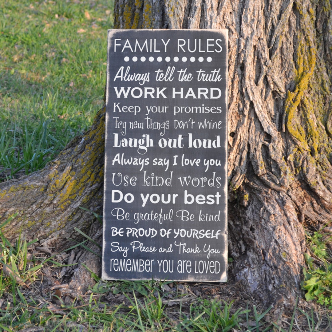 Family Rules Wood Sign Vinyl Decal Wood Sign Etsy