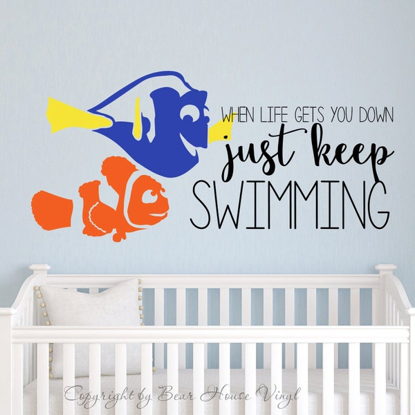 Just keep swimming Finding Nemo Dory quote vinyl wall decal wall quote wall words
