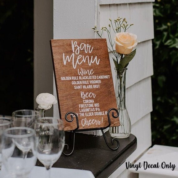 Wedding Reception Drink Menu Decal Diy Wedding Signs Etsy