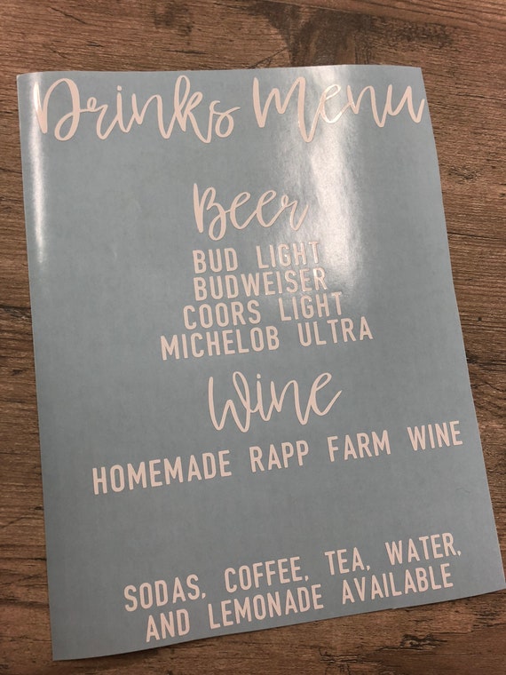 Wedding Reception Drink Menu Decal Diy Wedding Signs Etsy