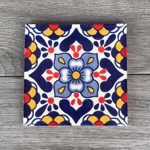 6&quot; Blue and Red &quot;Vezzano&quot; Mexican Tile Trivet