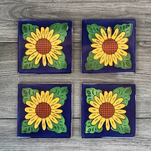 Sunflower &quot;Girasol&quot; Mexican Tile Coasters